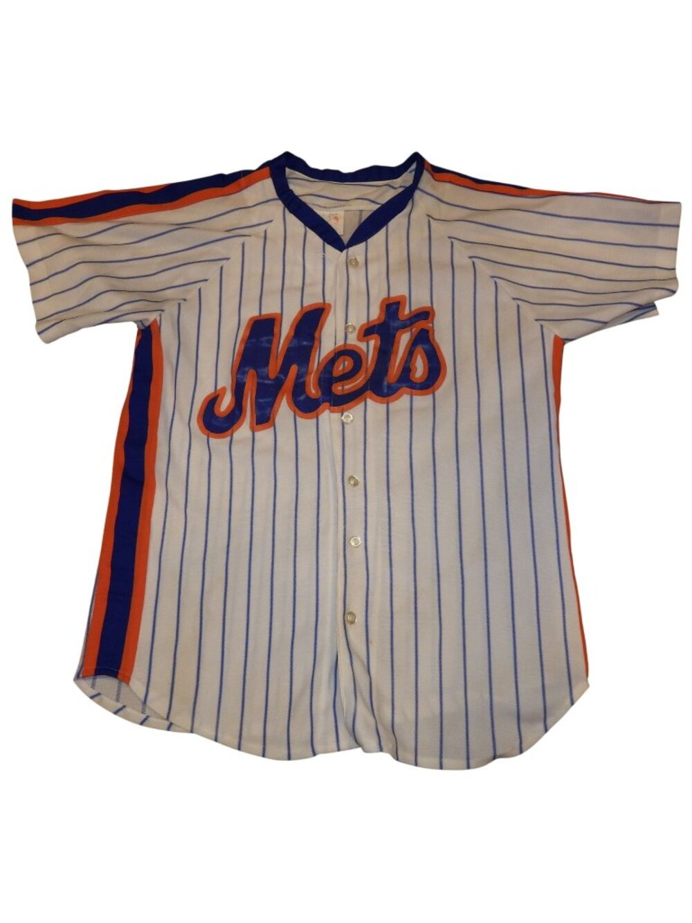 Vintage 1980s New York Mets White Pinstripe Pro-Knit Eastport Jersey Large